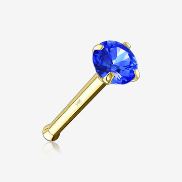 14 Karat Gold Prong Set Gem Top Nose Stud Ring-Blue